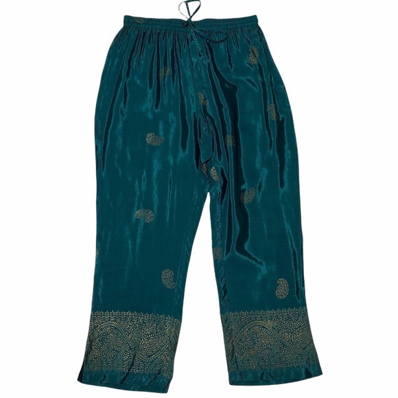 CHAMPAGNE Collections by All That Glitter Teal & Gold Embroidered Pajama Set - Picture 10 of 15